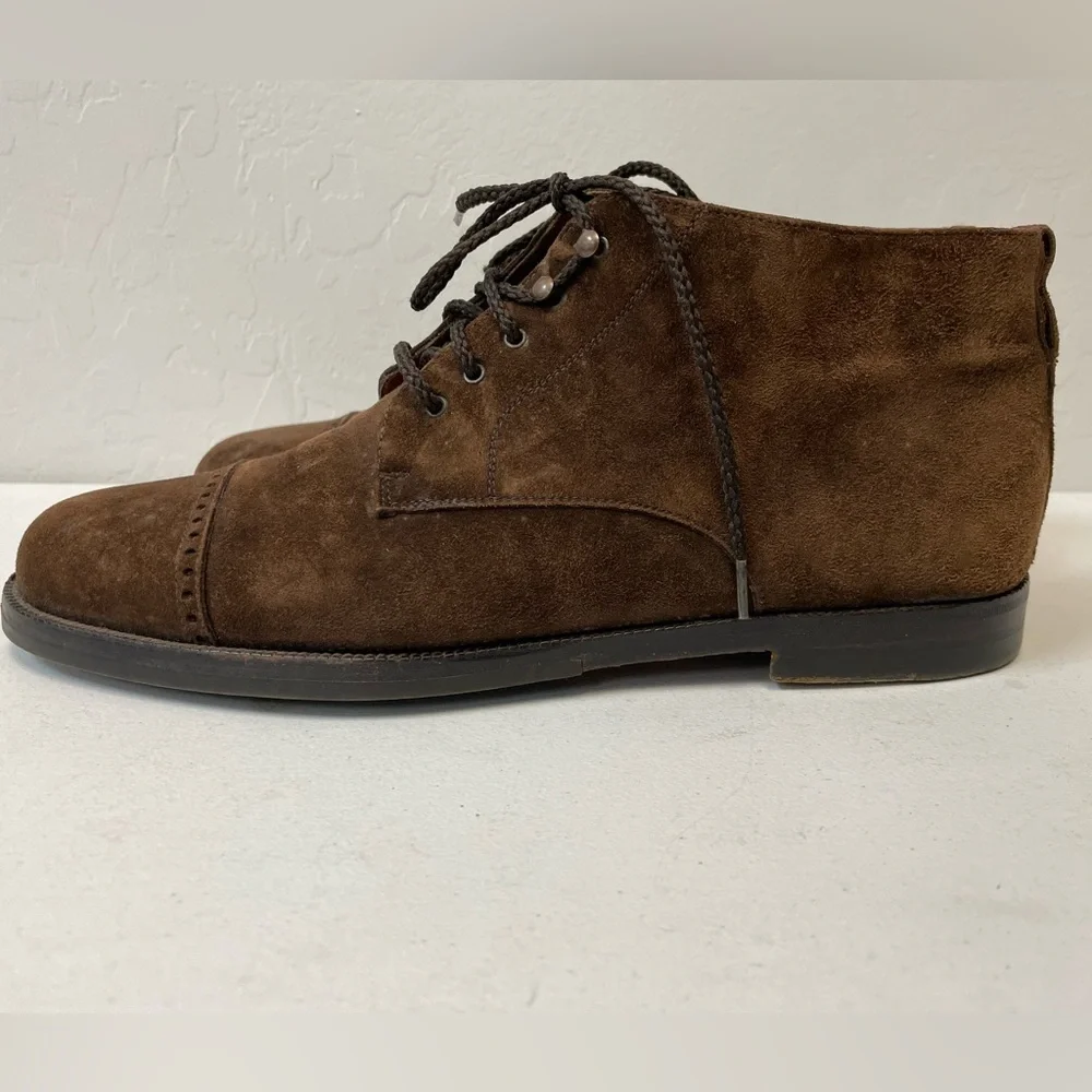 Salvatore Ferragamo Made in Italy Cap Toe Ankle Boots in Snuff Suede Size 8 1/2‎